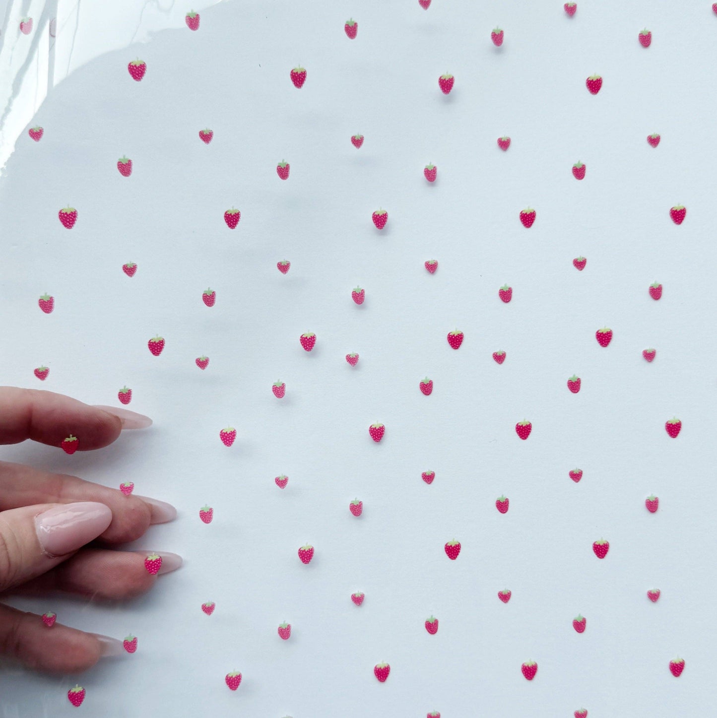 Sew Hungry Hippie - Tiny Strawberries Print TPU Vinyl – Clear Printed Vinyl Roll - 18" x 52" Precut