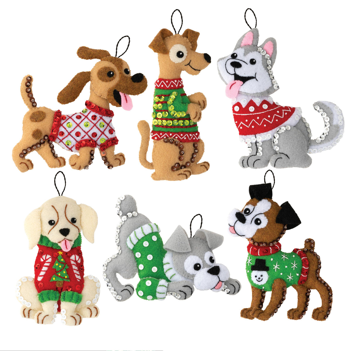 Bucilla ® Seasonal Felt Christmas Ornaments Kit Dogs in Ugly Sweaters