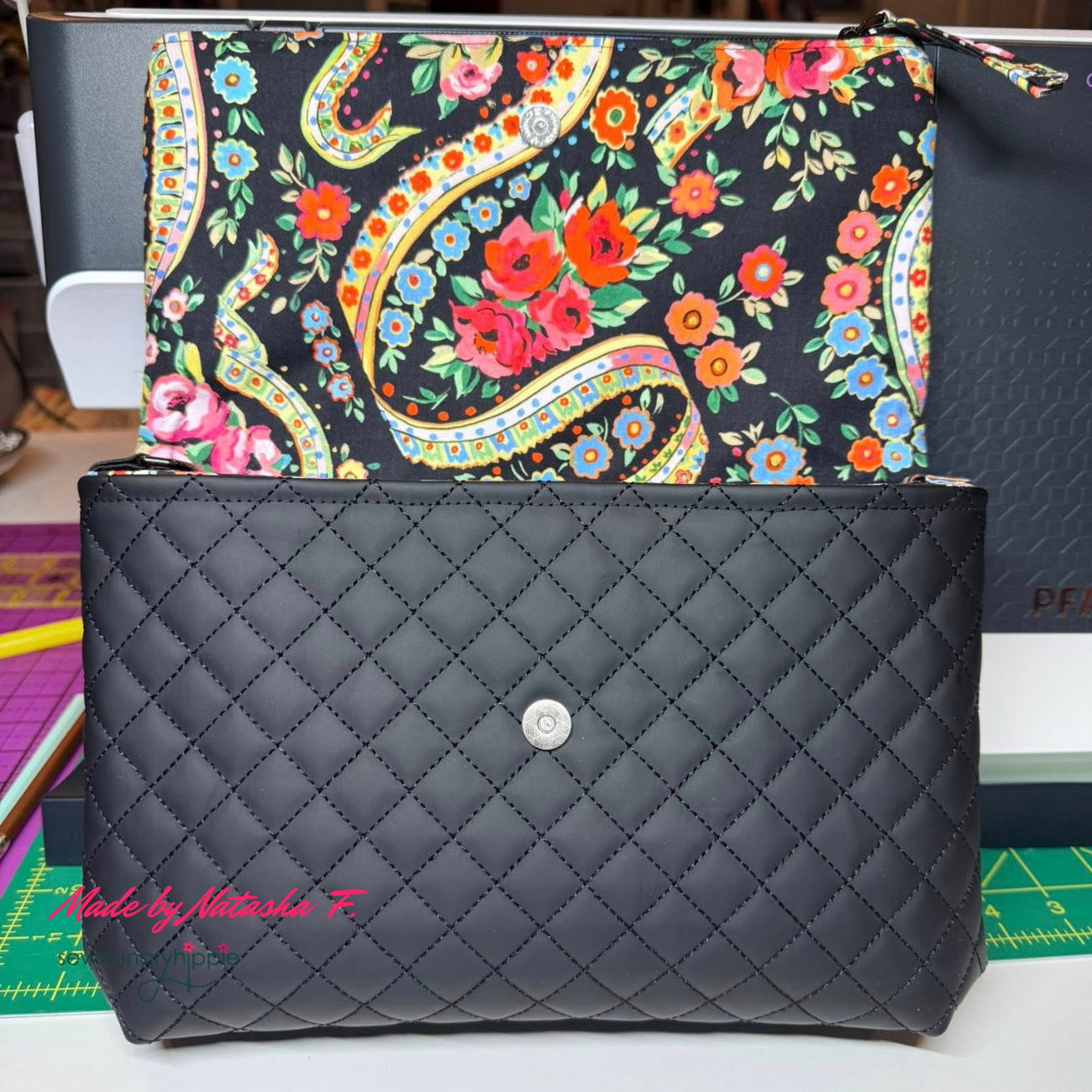 Sew Hungry Hippie Quilted Vinyl Black - Pre-Quilted Fabric for Bags - 18" x 54" Pre-Cut
