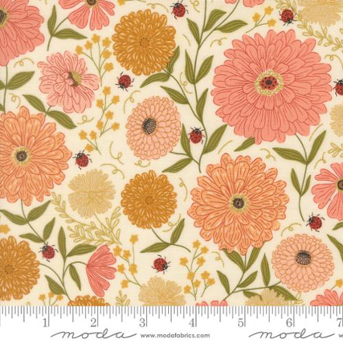 PREORDER - Moda - Gingiber - Ladybug Whimsy - Metallic Zinnias Ladybugs Florals Ladybugs Eggshell - 48440 11M - Ships October 2026