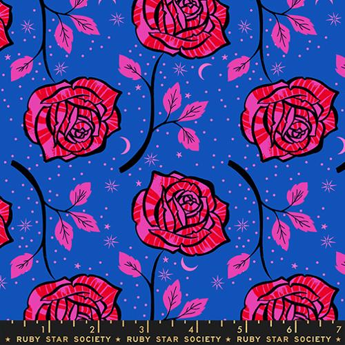 Preorder - Ruby Star Society - Ink Shop - Rose Flowers Florals Tattoo Pink on Blue - RS2139 15 - Ships October 2026