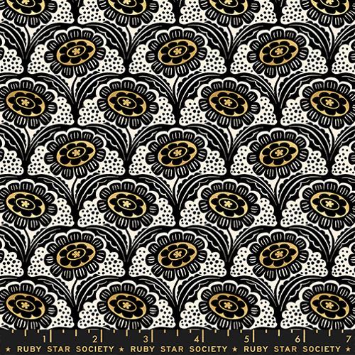 Preorder - Ruby Star Society - Ink Shop - Retro Scallop Flower Florals Metallic Gold and Black - RS2140 14M - Ships October 2026