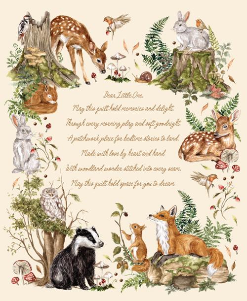 PREORDER - Moda - Watercolour Heart - Fable and Fern - Nature Woodland Quilting Cuddle Text Panel - 40068 11QC - Ships October 2026