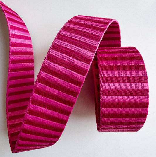 Sew Hungry Hippie - Jacquard Woven Stripe Webbing Dark Pink 1.5" Wide - By the Yard
