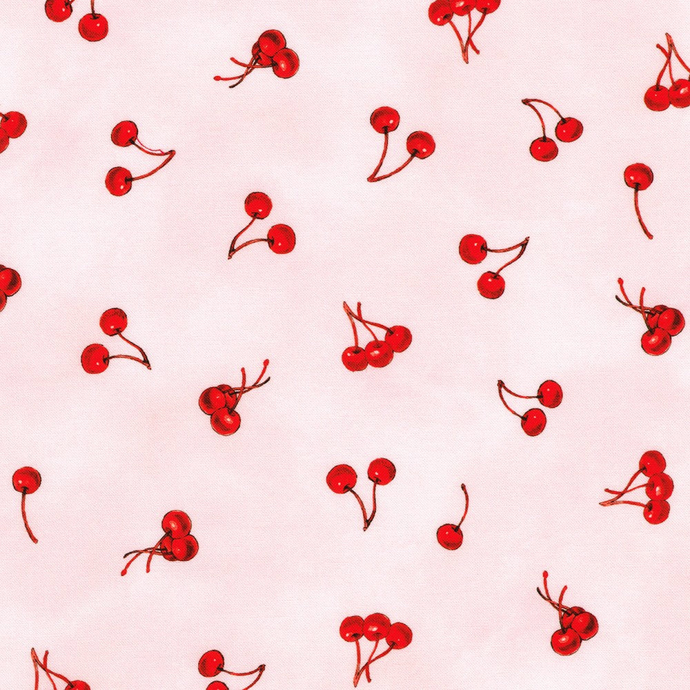 Robert Kaufman - Briar Hill Designs - Wishwell : Garden Goodness - Red Cherries on Pink - ABYD-24118-99 CHERRY
