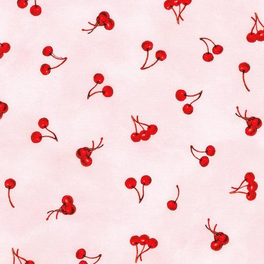 Robert Kaufman - Briar Hill Designs - Wishwell : Garden Goodness - Red Cherries on Pink - ABYD-24118-99 CHERRY