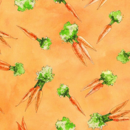 Robert Kaufman - Briar Hill Designs - Wishwell : Garden Goodness - Carrots on Orange - ABYD-24120-151 CARROT