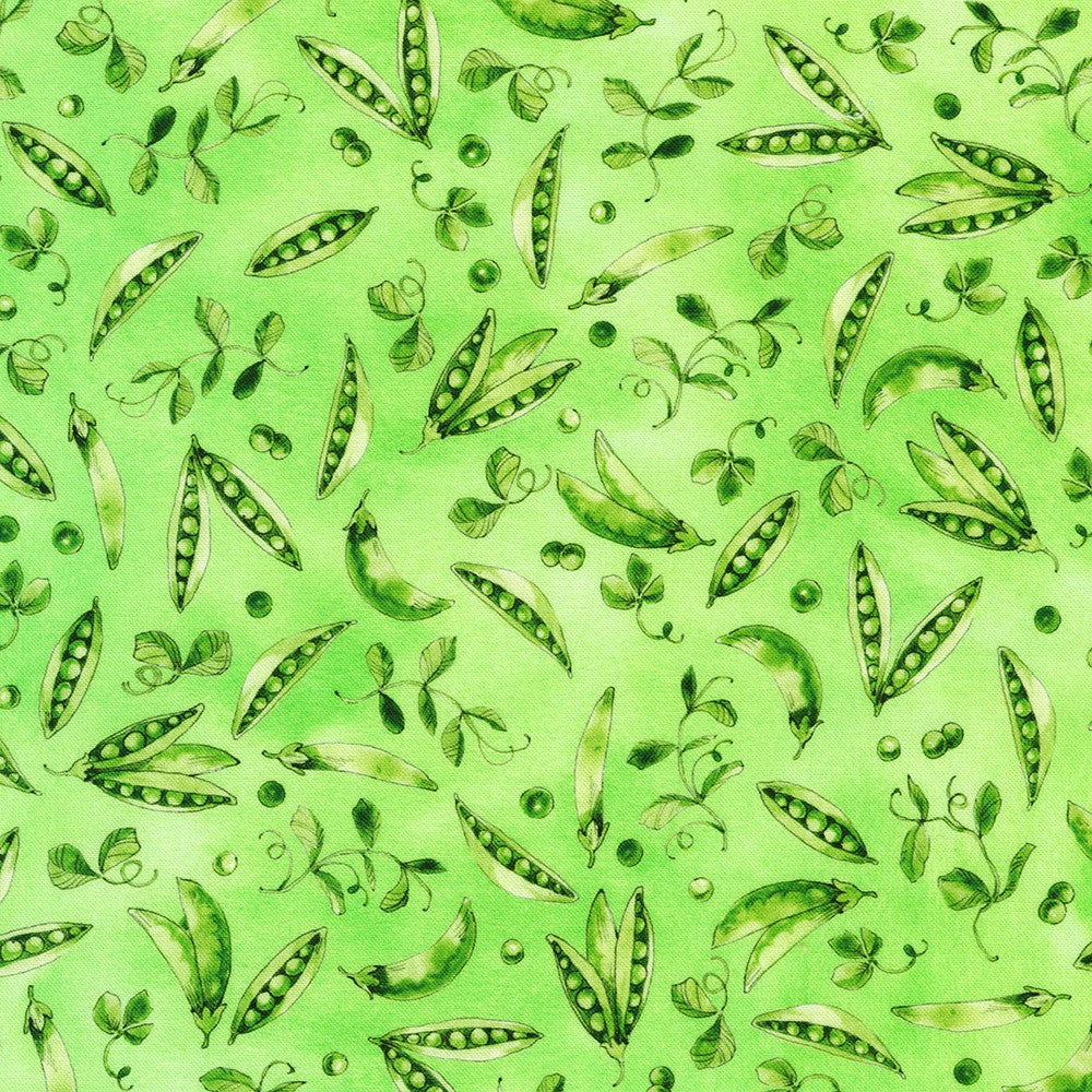 Robert Kaufman - Briar Hill Designs - Wishwell : Garden Goodness - Peas in Peapods on Green - ABYD-24123-421 PEAPOD