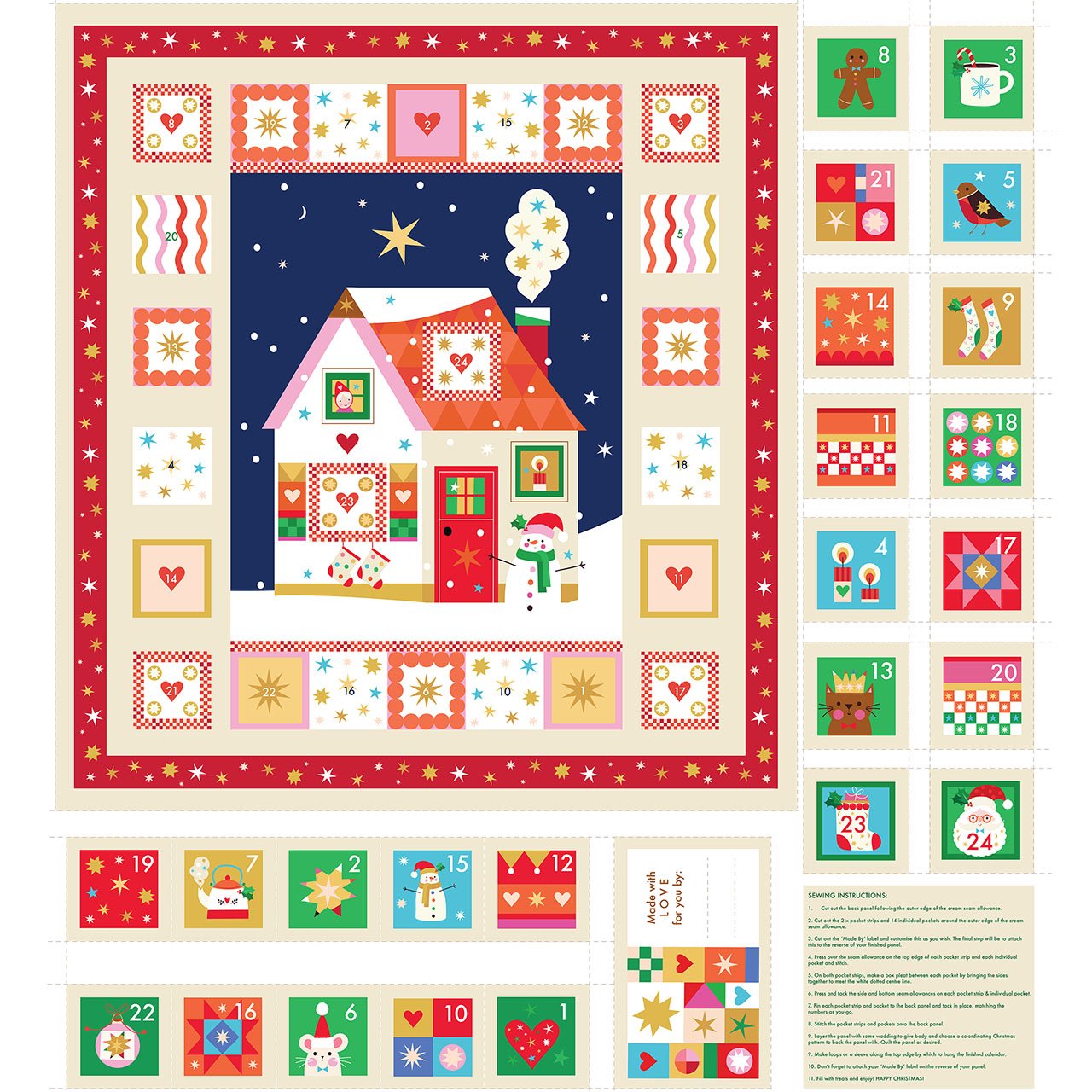 Thread and Ink - Fizzy Pop Prints - Home for Christmas - Advent Calendar Stamps 38" Panel - ADVT4001