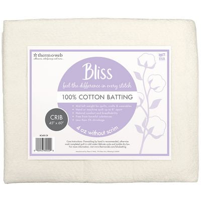 Bliss Batting - 100% Cotton - Crib - 45" x 60"