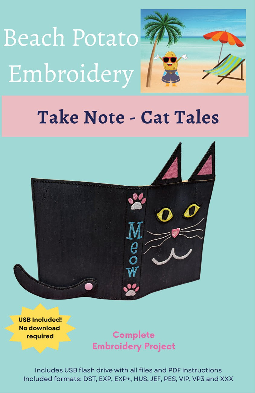 Take Note - Cat Tales Embroidery Pattern By Beach Potato Embroidery