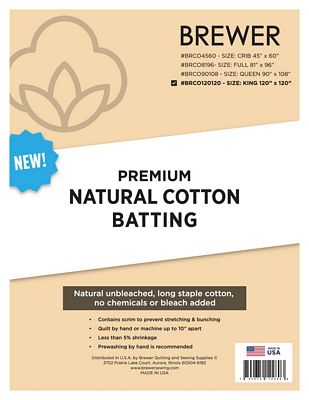 Brewer Premium Natural Cotton Batting - Choose Size