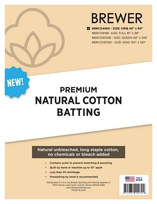 Brewer Premium Natural Cotton Batting - Choose Size
