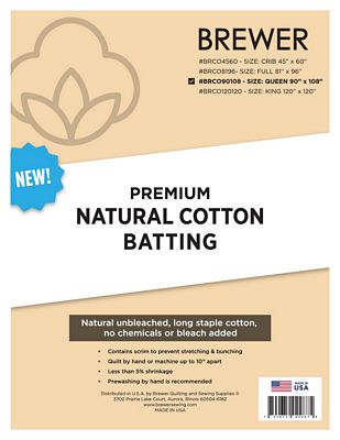 Brewer Premium Natural Cotton Batting - Choose Size
