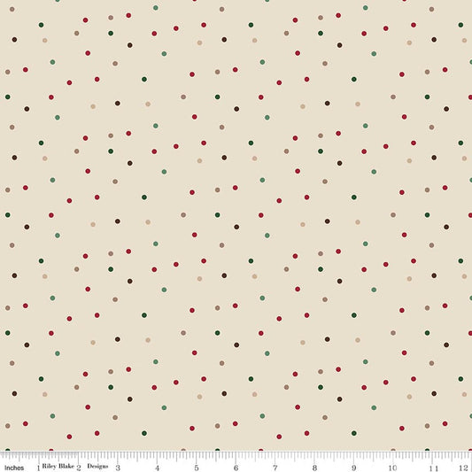 Riley Blake - Dani Mogstad - Christmas Time - Red and Green Dots on Off-White - C17825-LINEN