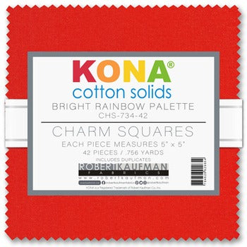 Robert Kaufman - Kona - Bright Rainbow - 5" Charm Squares