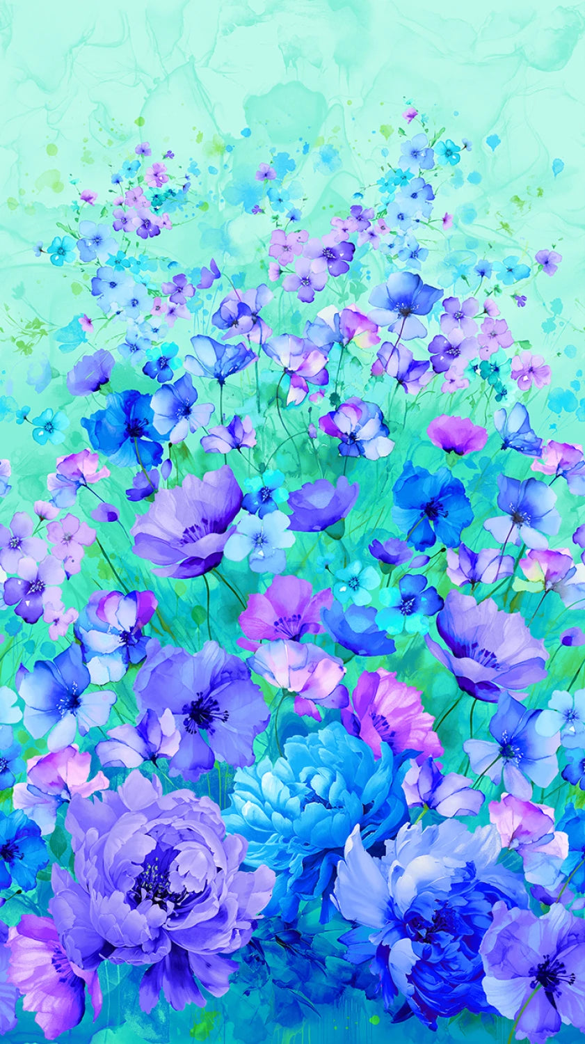 Timeless Treasures - Blue and Purple Floral Field Panel - CD3580 - MULTI