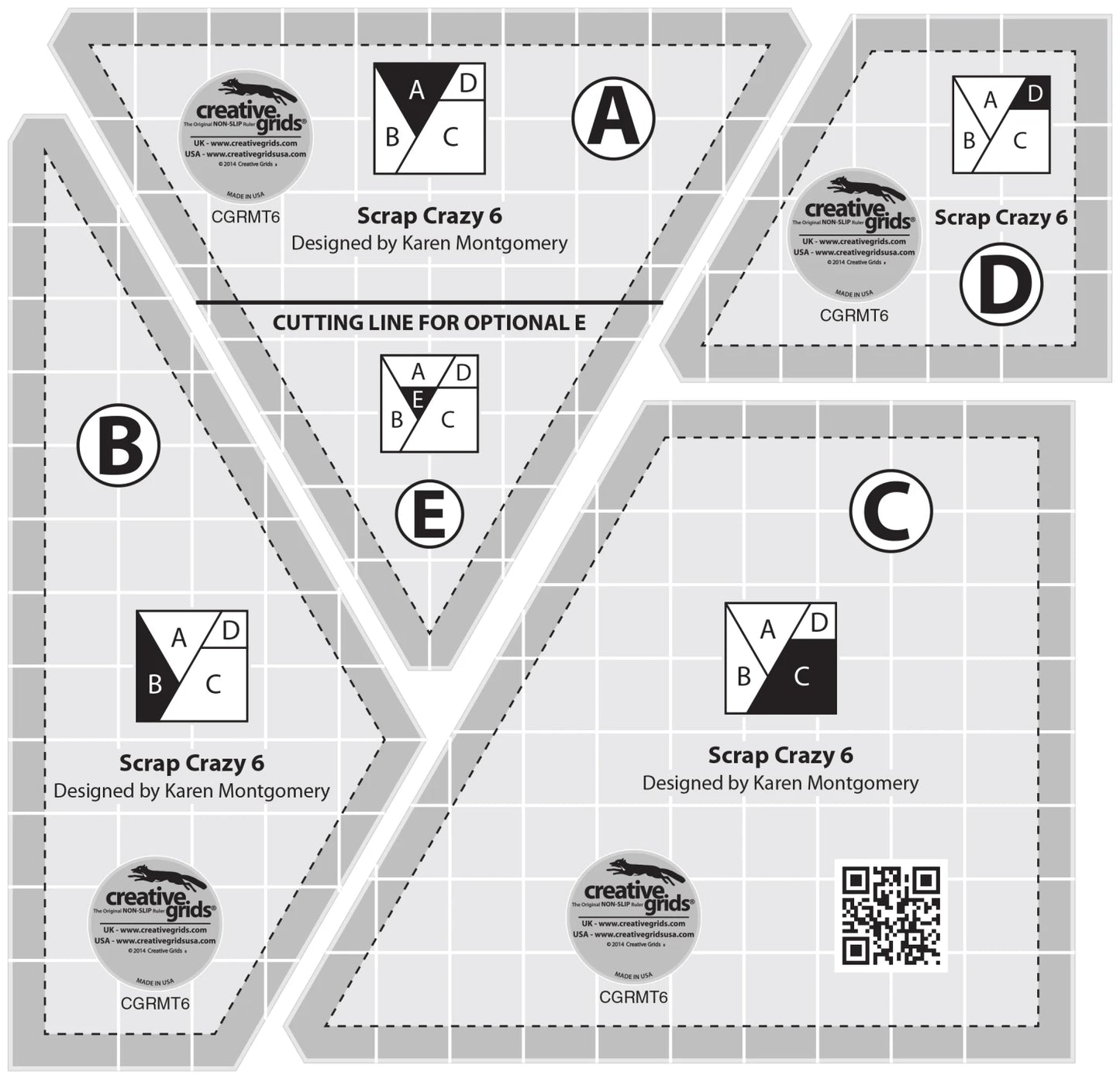 Creative Grids Quilt Ruler Scrap Crazy 6 Templates - CGRMT6
