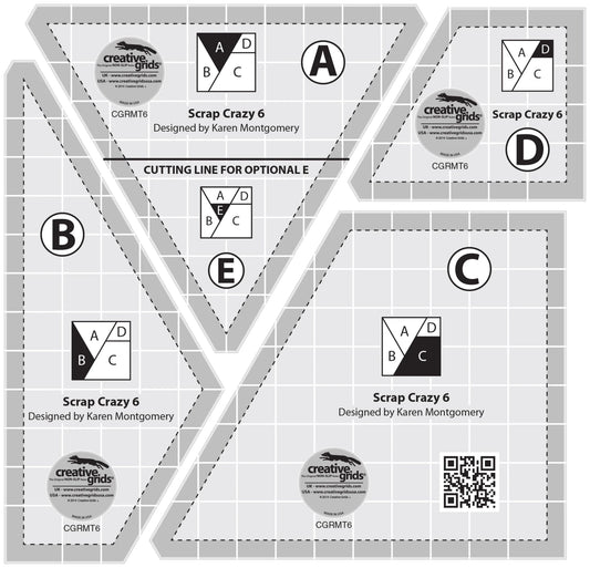 Creative Grids Quilt Ruler Scrap Crazy 6 Templates - CGRMT6