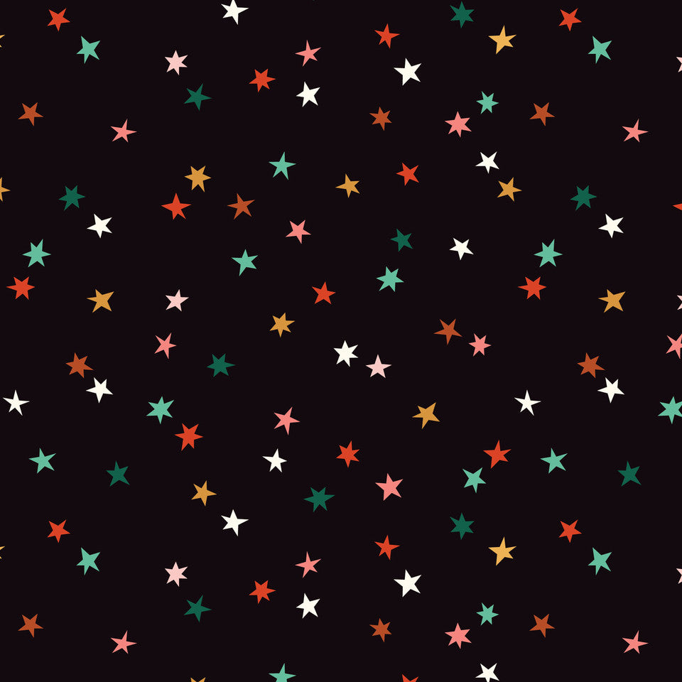 Cloud 9 Fabrics - Shelby Warwood - Merry and Mod - Christmas Holiday Sparkle Stars on Black - CLN 229152