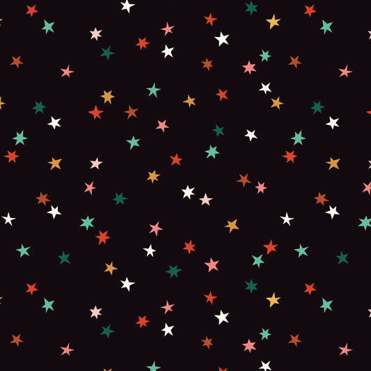 Cloud 9 Fabrics - Shelby Warwood - Merry and Mod - Christmas Holiday Sparkle Stars on Black - CLN 229152