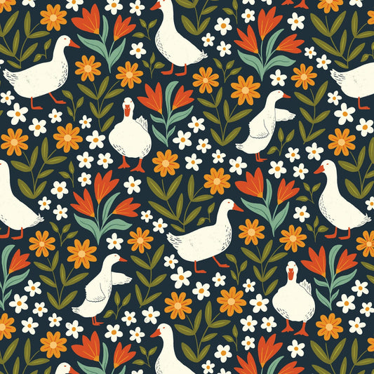 Cloud 9 - Bountiful Acre - Garden Parade Ducks on Navy Blue - 229245