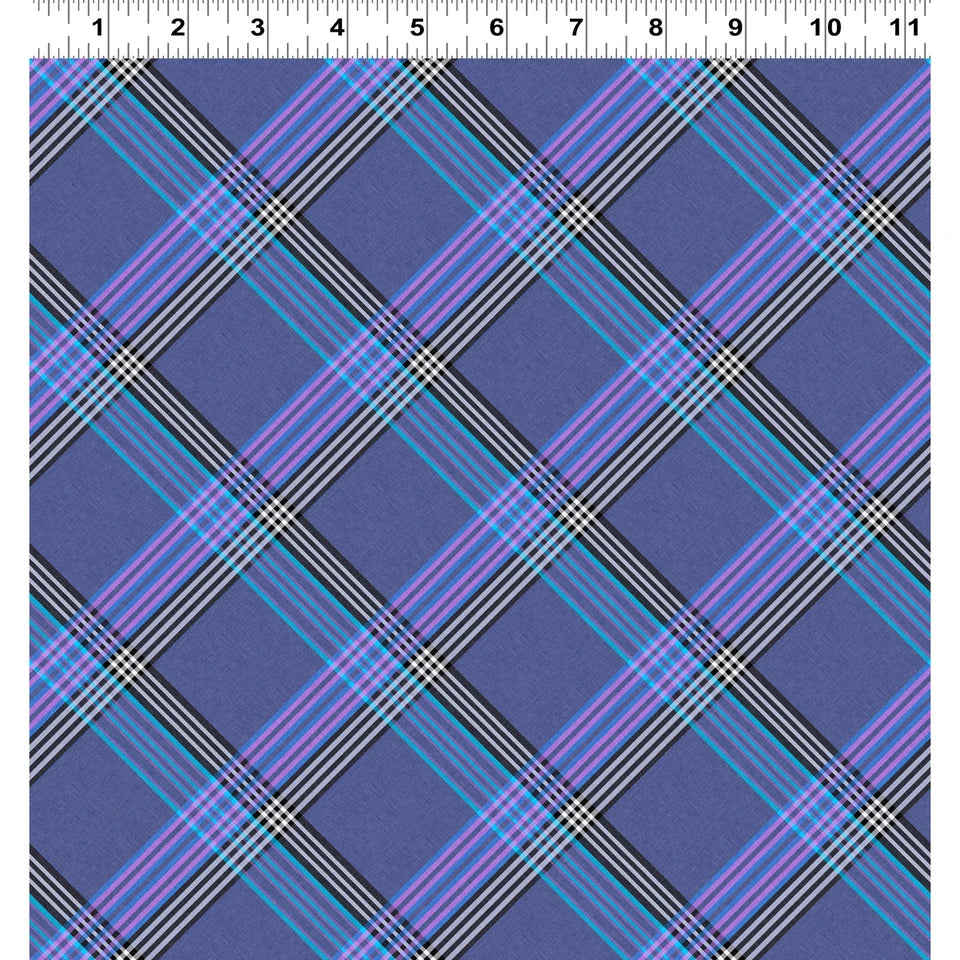 Clothworks - 108" Wide Quilt Backing Fabric - Diagonal Plaid Cardiff Dark Purple - Y4972-28