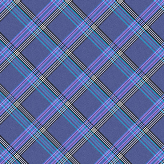 Clothworks - 108" Wide Quilt Backing Fabric - Diagonal Plaid Cardiff Dark Purple - Y4972-28