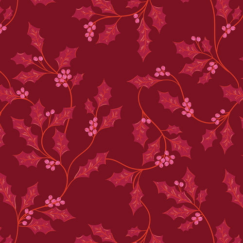 Art Gallery Fabrics - Christmas in Color - Holiday Berry and Bloom Holly Red - CMC-25410