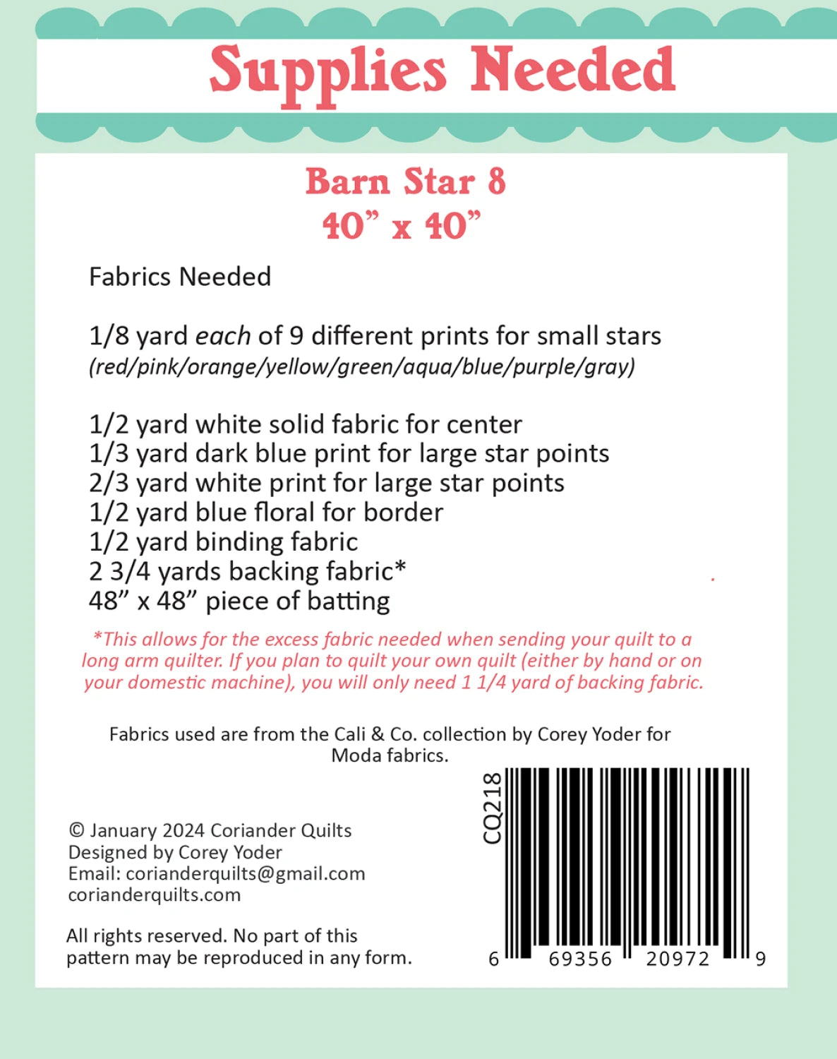 Barn Star 8 Quilt Pattern By Coriander Quilts