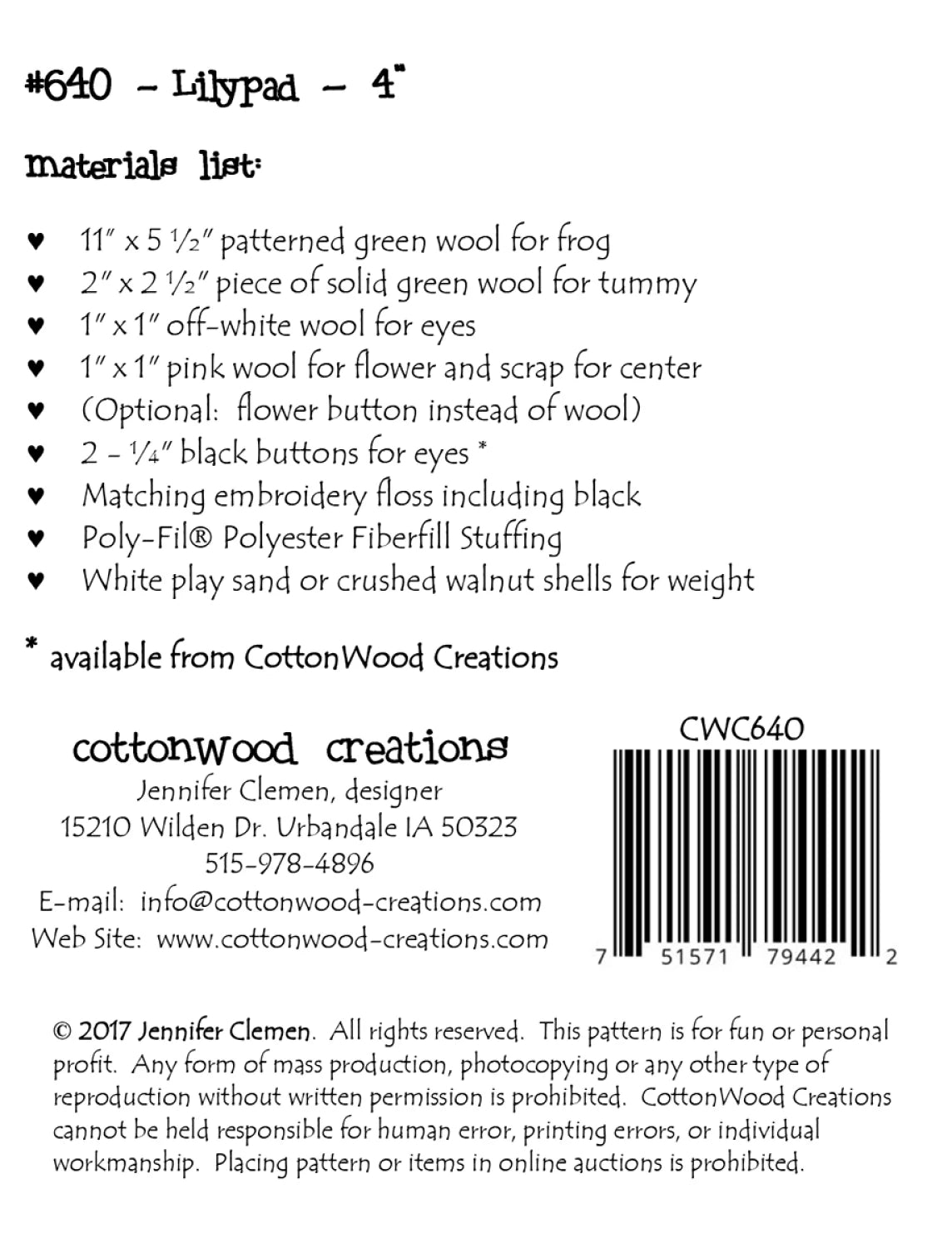 Lilypad Frog Pattern By Cottonwood Creations