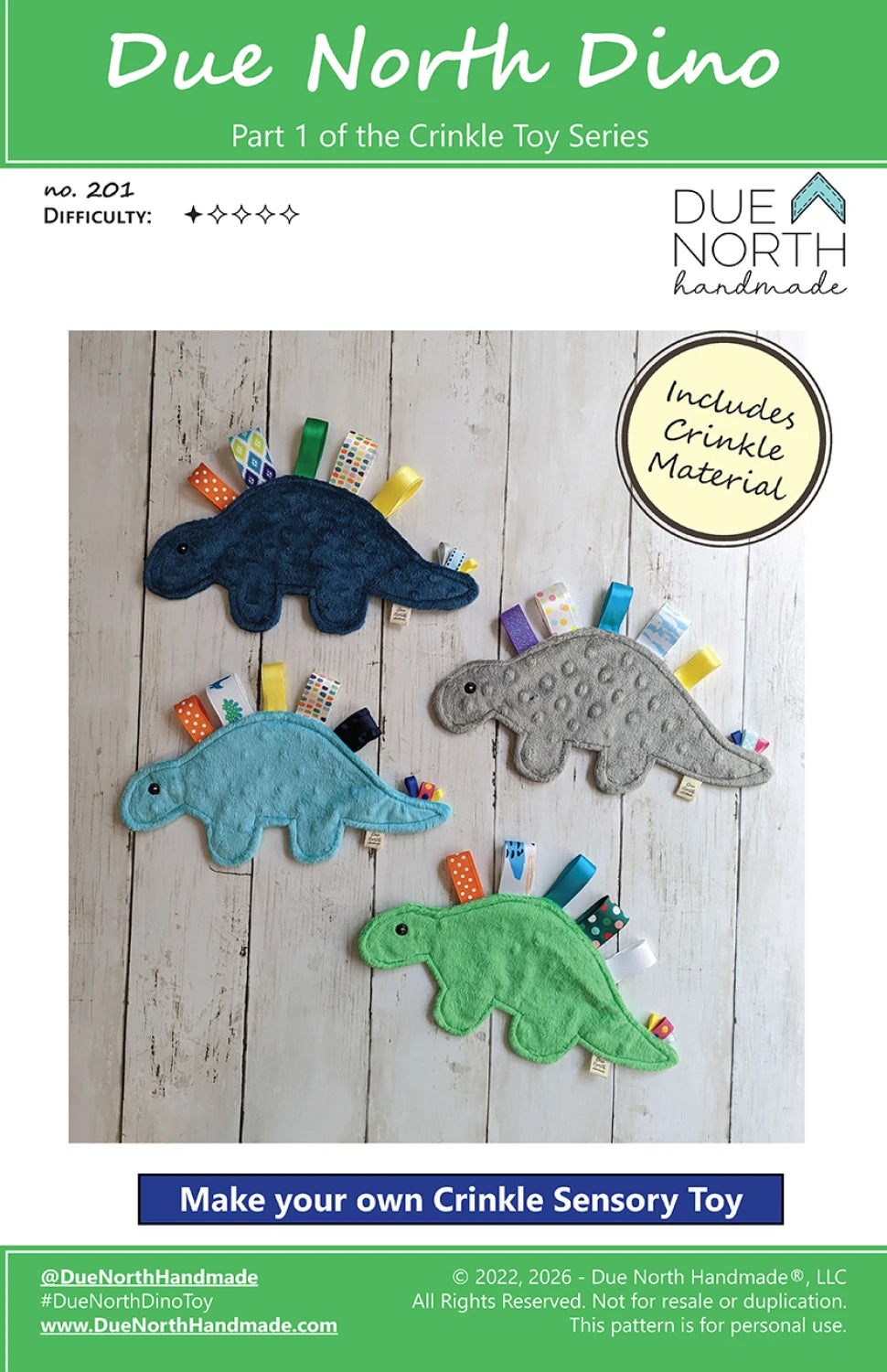 Due North Dino Pattern and Crinkle Material By Due North Handmade