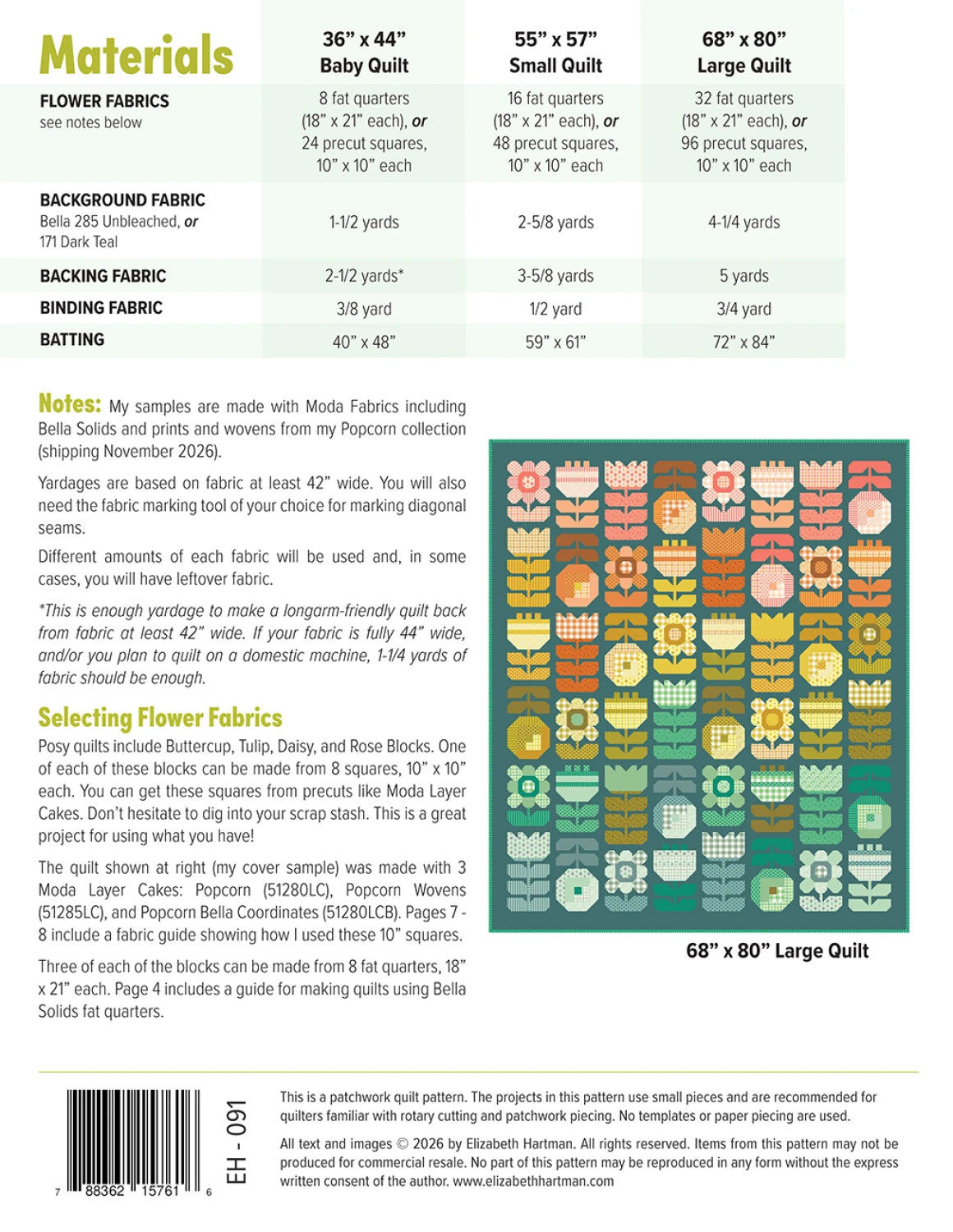 Posy Quilt Pattern By Elizabeth Hartman