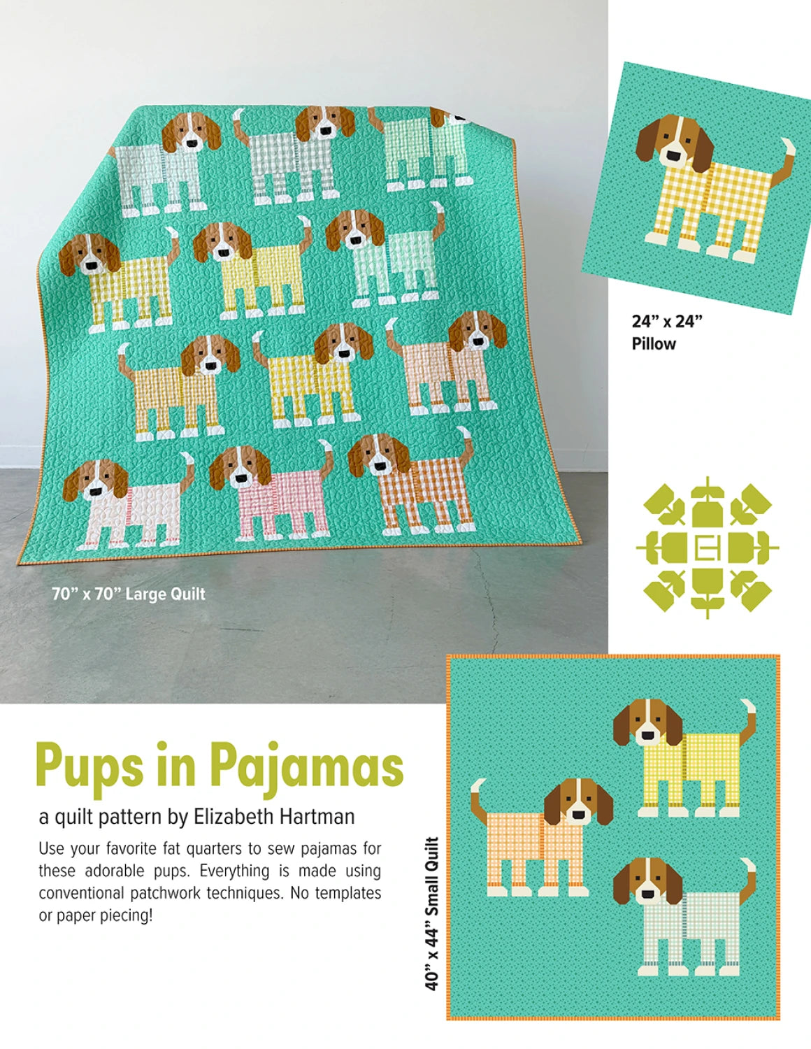 Pups in Pajamas Quilt Pattern By Elizabeth Hartman