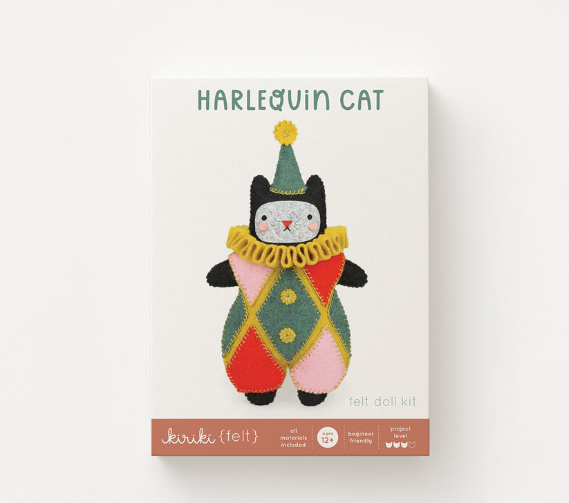Kiriki Press DIY Felt Embroidery Doll Kit - Harlequin Cat