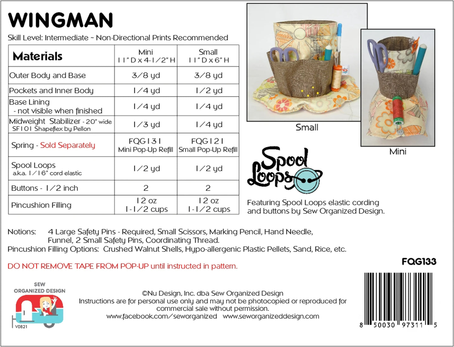 Wingman Pop-ups Pattern By Sew Organized Design