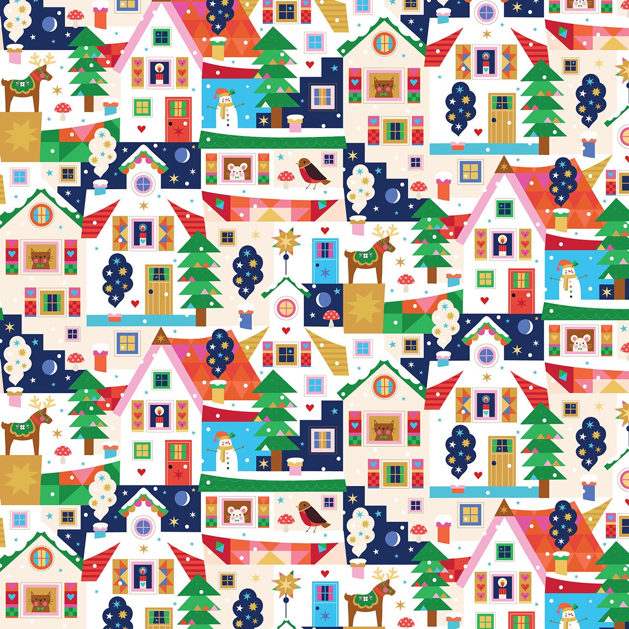 Thread and Ink - Fizzy Pop Prints - Home for Christmas - Christmas Eve Neighborhood Houses - HOME1051