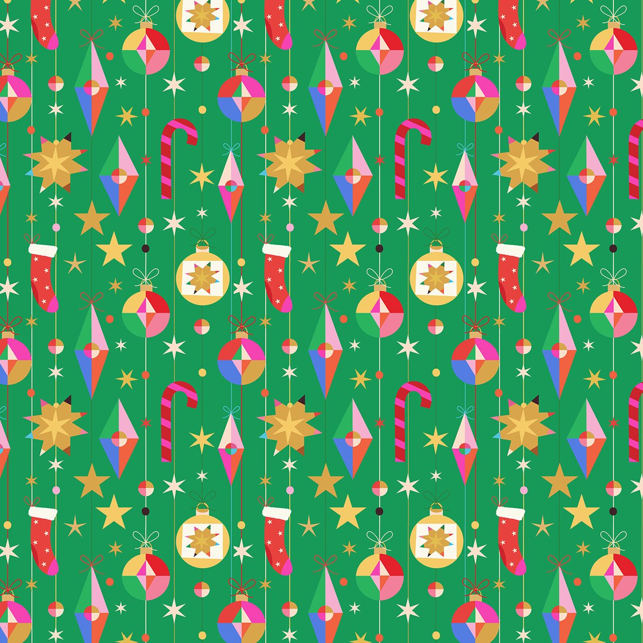Thread and Ink - Fizzy Pop Prints - Home for Christmas - Deck the Tree Ornaments Candy Canes Stockings - HOME1053