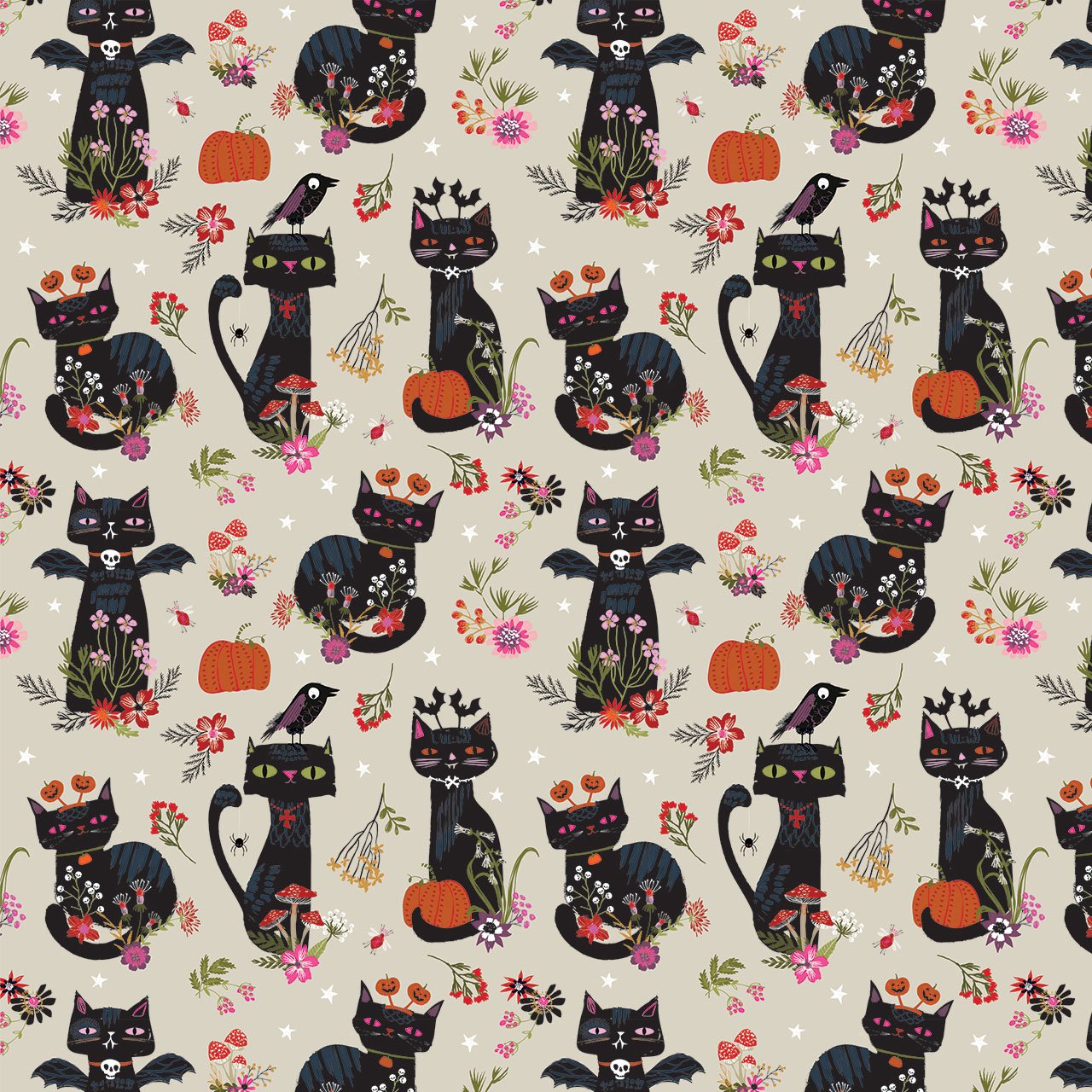 Thread and Ink Design Studios - Helen Black - Hocus Pocus - Halloween Witchy Whiskers Black Cats - HPOC 1072