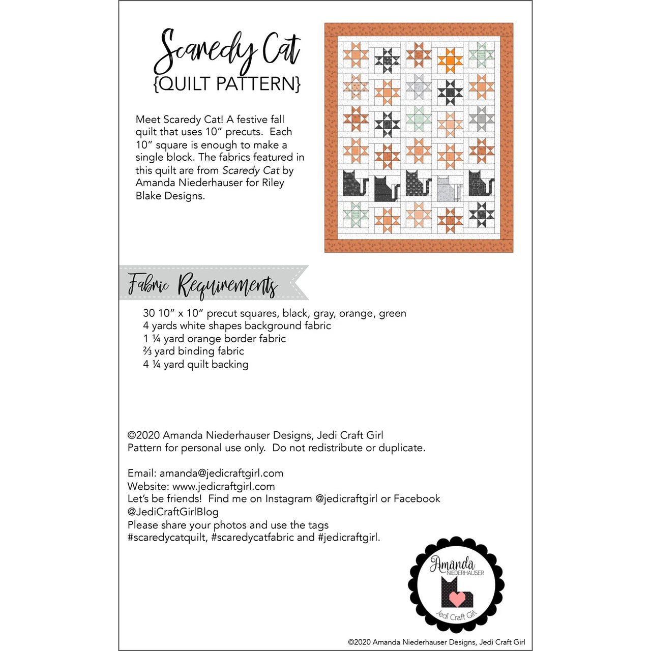Scaredy Cat Quilt Pattern By Jedi Craft Girl