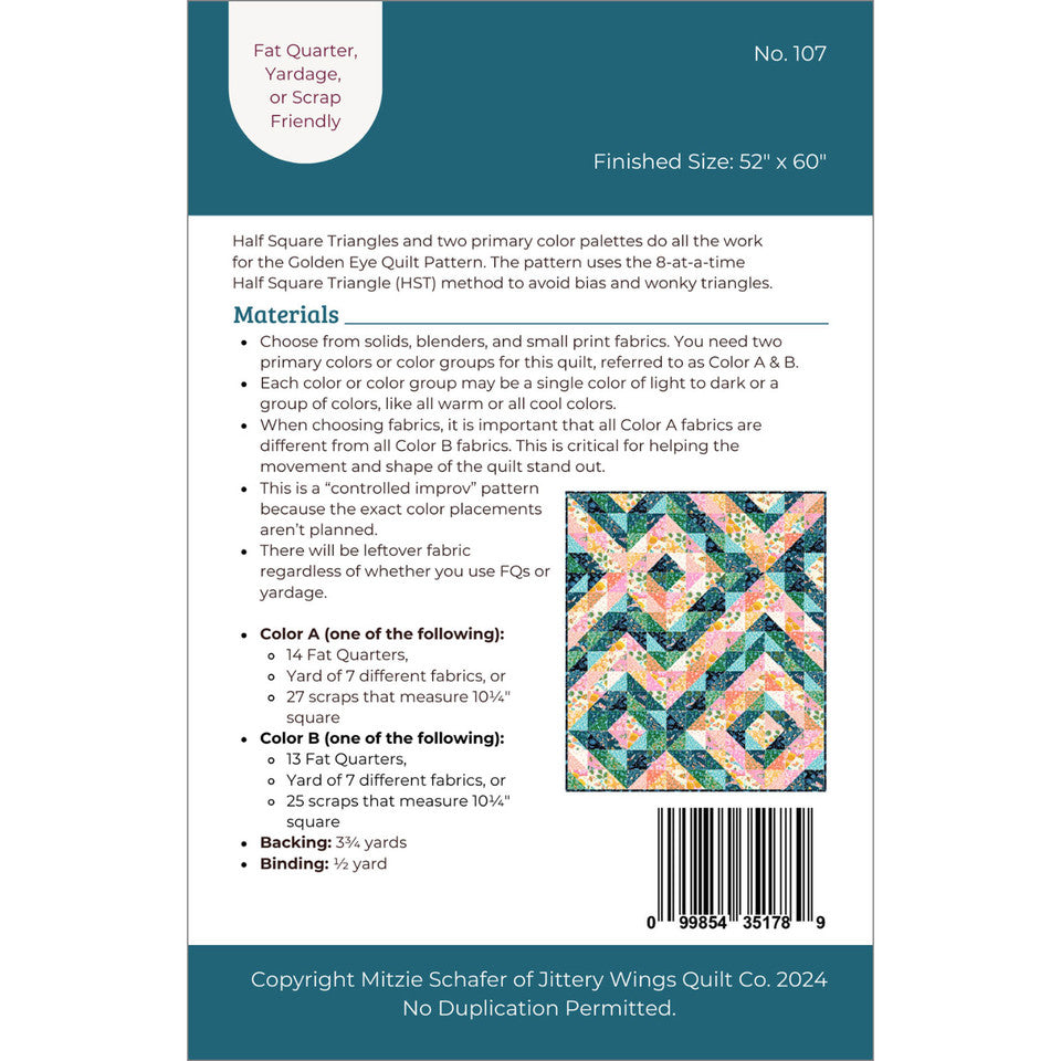 Golden Eye Quilt Pattern By Jittery Wings Quilt Co