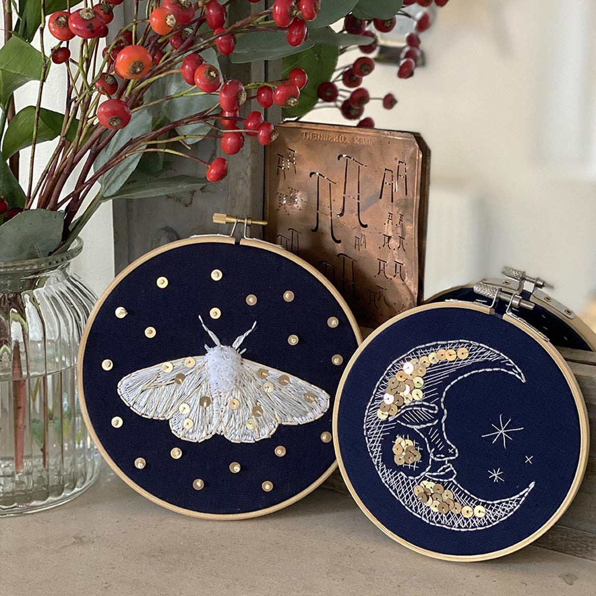 MakeBox & Co. The Moth and Moon Embroidery Duo Kit