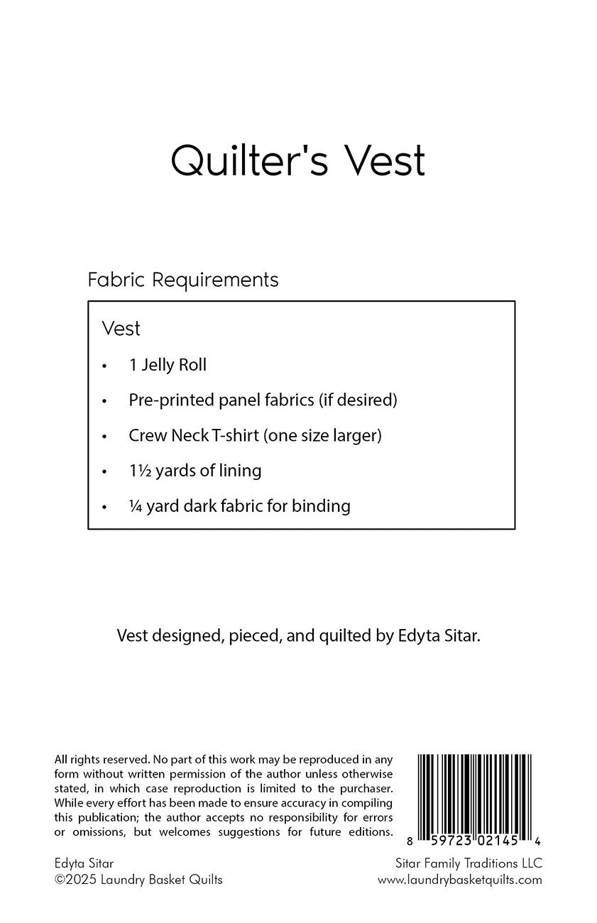 Quilter's Vest Pattern By Laundry Basket Quilts