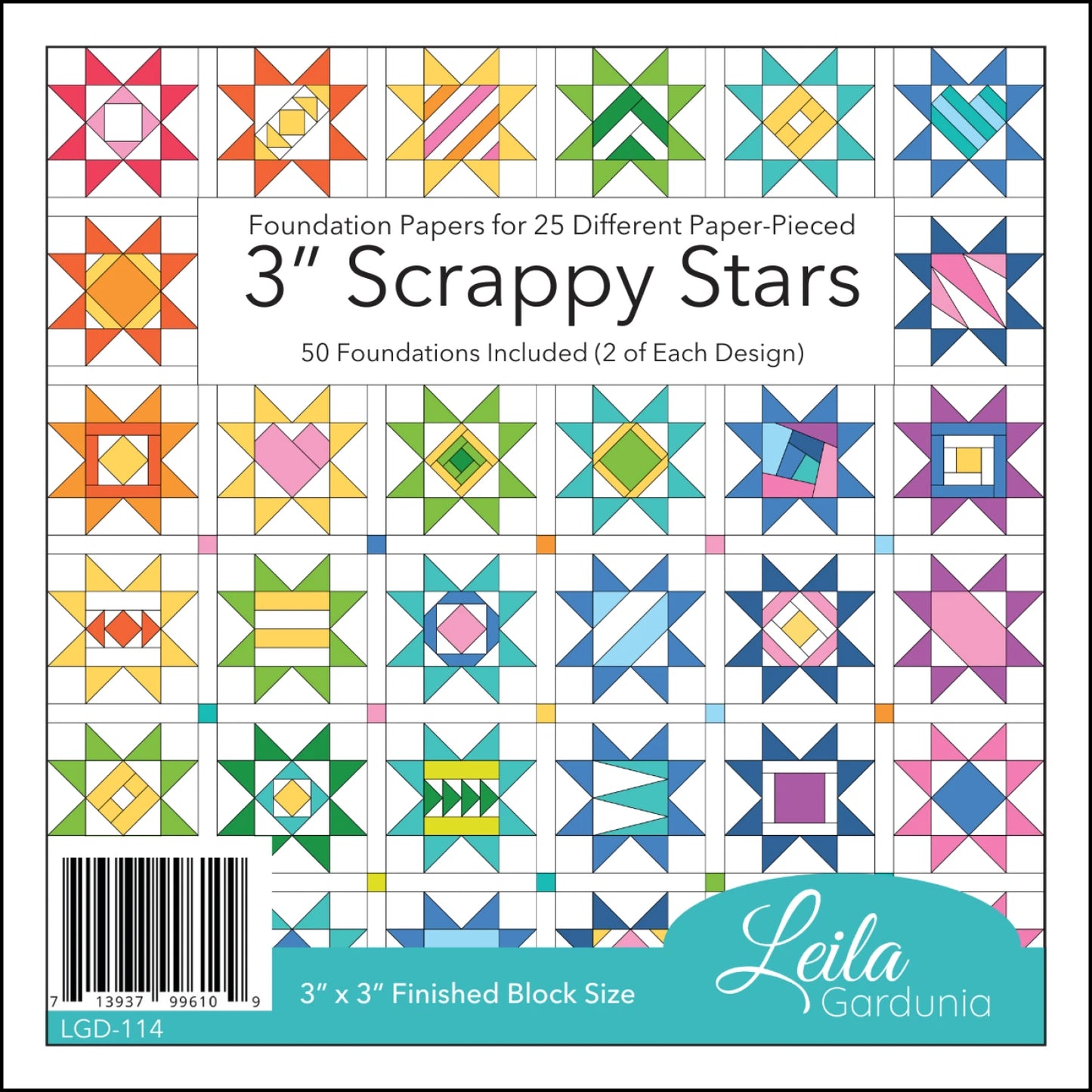 3in Scrappy Stars Foundation Paper Piecing Pad By Leila Gardunia Designs