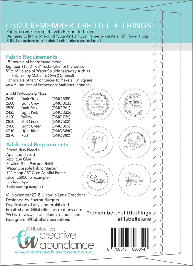 Remember The Little Things Pattern and Pre-Printed Linen By Lilabelle Lane Creations