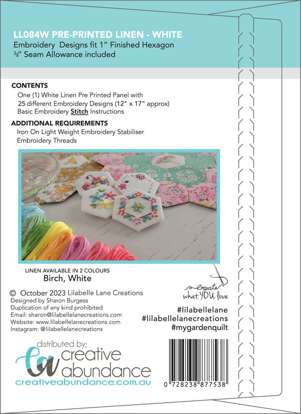 My Garden Embroideries Volume 1 Pre-Printed Linen in White By Lilabelle Lane Creations