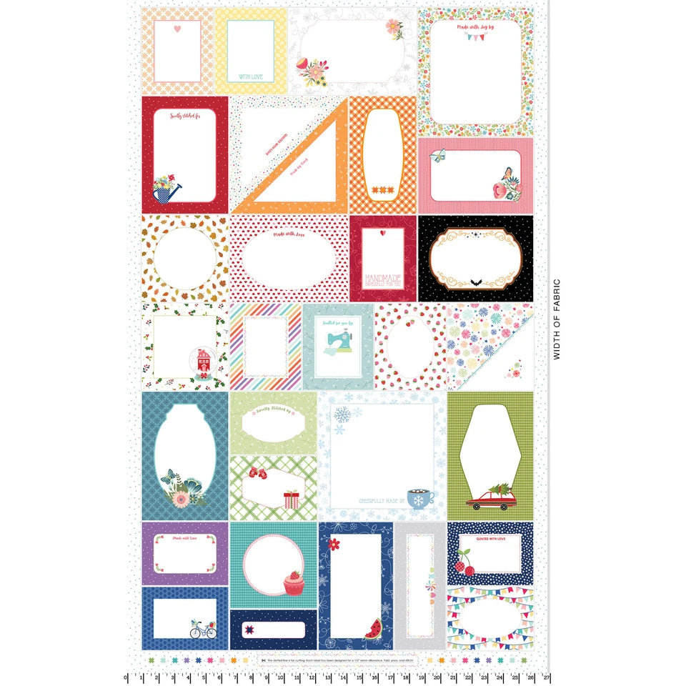 Maywood Studios - Kimberbell - Stitched With Love Labels 27" Panel - MAS11080-Z