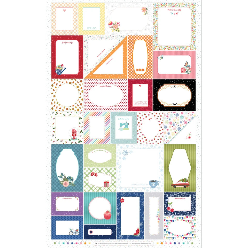 Maywood Studios - Kimberbell - Stitched With Love Labels 27" Panel - MAS11080-Z