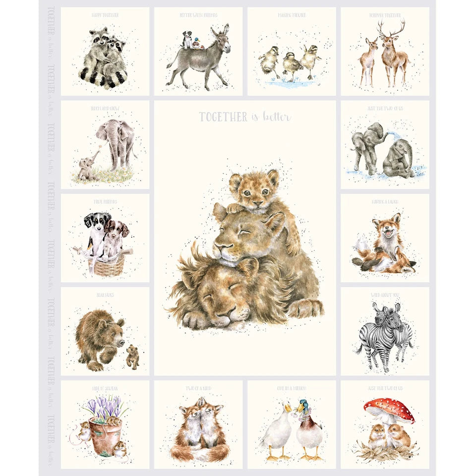 Maywood Studios - Together Is Better - Lions and Animals 36" Soft Gray Panel - MAS11124-K