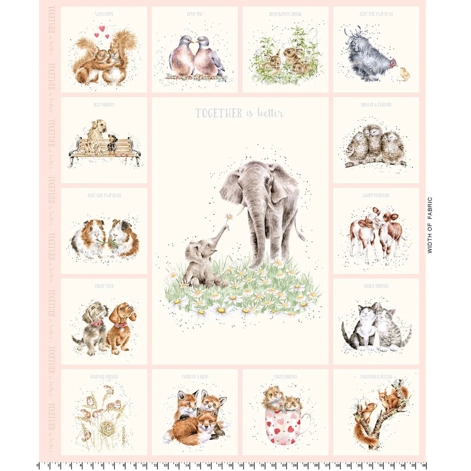 Maywood Studios - Together Is Better - Elephant and Animals 36" Pale Pink Panel - MAS11125-P